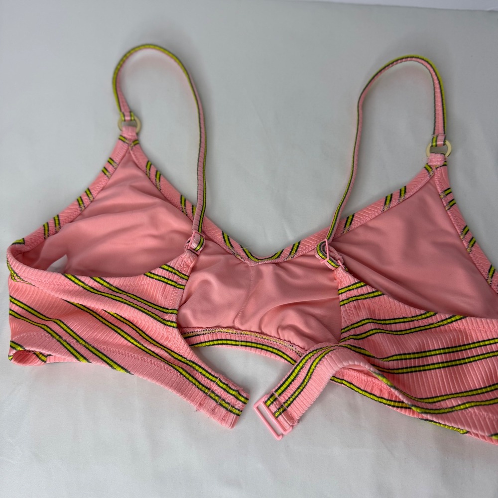 Aerie Pink Striped Ribbed Scoop Neck Bikini Top XL Real Good Neon Adjustable - Picture 6 of 13